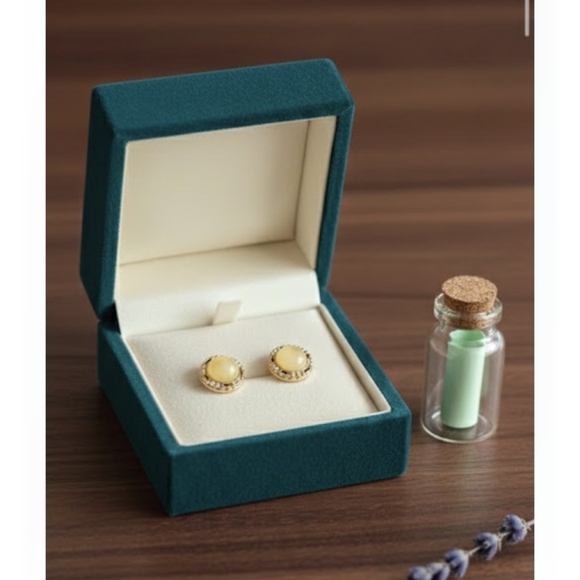 Jewelry - 925 Sterling Silver 14k Vermeil Gold Milky Natural Amber +cz Gemstone Studs